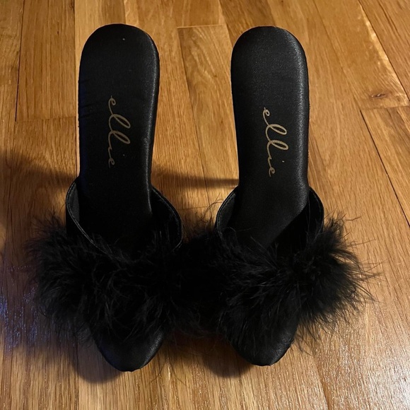 Ellie Black Feathered Heels with Clear Stiletto - Picture 2 of 5